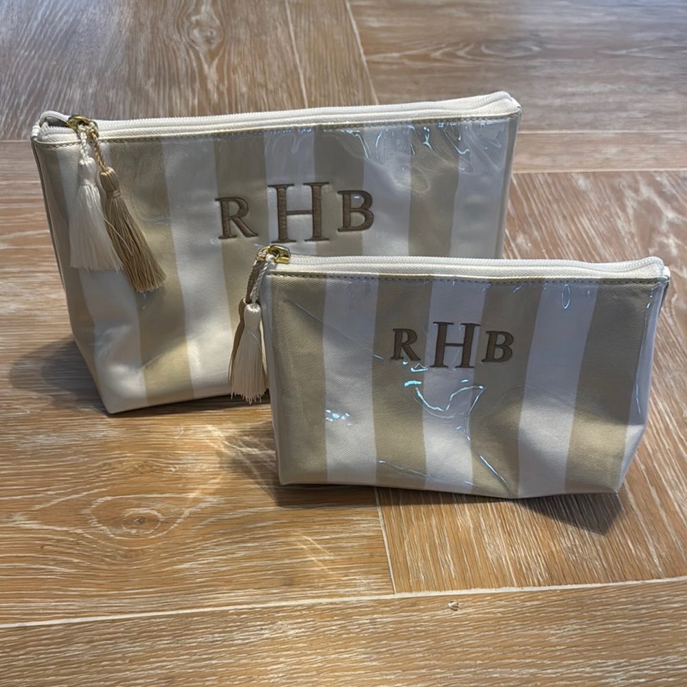 SOLD Mark & Graham Clear Coated Striped Travel Pouches Set Of 2